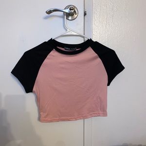 Cropped baseball style tee